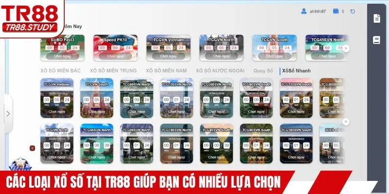 Các loại xổ số tại TR88 giúp bạn có nhiều lựa chọn