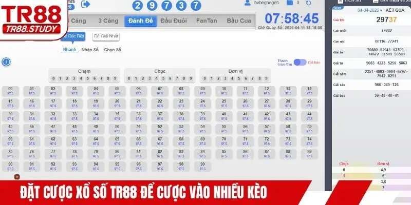 Đặt cược xổ số TR88 để cược vào nhiều kèo