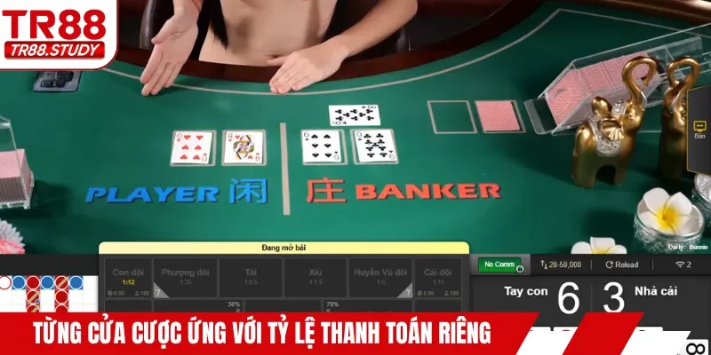 Từng cửa cược ứng với tỷ lệ thanh toán riêng